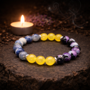 Natuurstenen Armband – Sodaliet, Gele Steen & Paarse Accenten