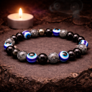 Natuurstenen Armband – Onyx, Grijze Steen & Oogkralen